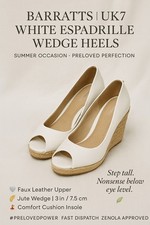 Barratts White Peep Toe Espadrille Wedge Heels UK7 Summer Wedding Party Shoes