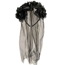 Halloween Black Roses Veil Headband Corpse Bride Fancy Dress Day Of The Dead UK