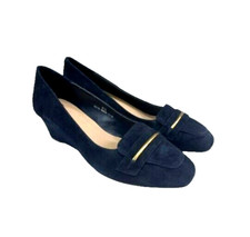 Ex M&S Women's Suede Wedge Heel Court Shoes Navy UK 5.5 RRP £45 #4693