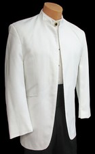 Men's White Nehru Mandarin Collar Tuxedo Jacket with Satin Trim Formal 37R