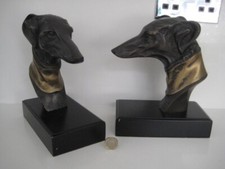 STYLISH PAIR HEAVY BOOKENDS BRONZE BRASS METAL GREYHOUND WHIPPET DOGS ON PLINTHS