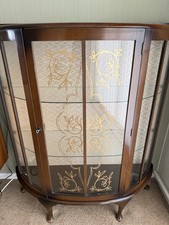 Vintage 1950’s Half Moon shaped Glass Display Cabinet With Etched Glass Panels