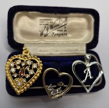 Heart Pendants Crystal Glass Rhinestones Mixed Metals - Three Items Joblot