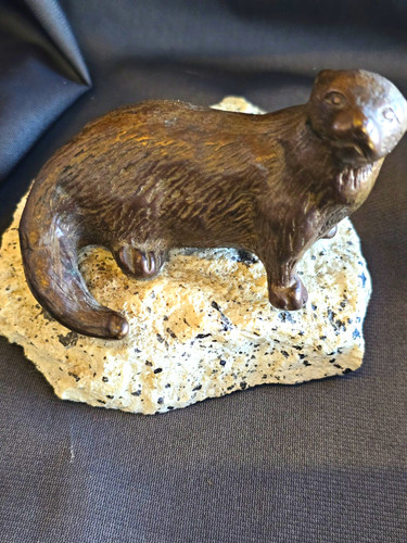Bronze otter figurine - bronze,