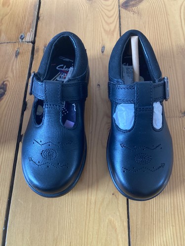 Girls clarks black leather - girls,