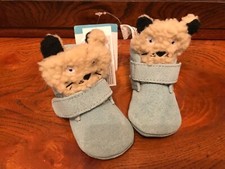 Baby Boys’ Isa-Traesko Blue Suede Sheepskin Lined Teddy Bear Pram Shoes - 0-6 M