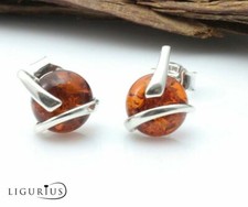 NATURAL BALTIC AMBER STERLING SILVER 925 Earrings Stud Certified & Box