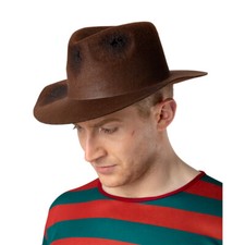 Nightmare FEDORA HAT Freddy Krueger Worn Look Adult Halloween Fancy Dress Elm St