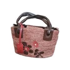 TULA Small Brown/Red Woven And Leather Grab Handle Summer Bag - Used