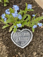 Miss You Mum -  STONE/CONCRETE Heart Memorial Plaque Garden Grave
