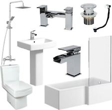 Complete Bathroom Suite L Shaped Bath Close Coupled Toilet Basin Screen Taps Set