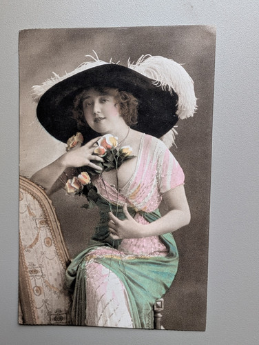Old postcard woman - woman, girl