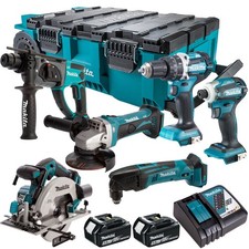 Makita 18V 6 Piece Combo Tool Kit 2 x 5.0Ah Battery & MAKTRAK Trolley Toolbox