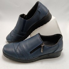 Loretta Blue Leather Slip On Shoes Size 6 Side Zips Orthopaedic Comfort Shoes