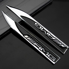 2x AMG Mercedes Emblem Badge Side Sticker Wing Fender Metal A B C E S Class CLA