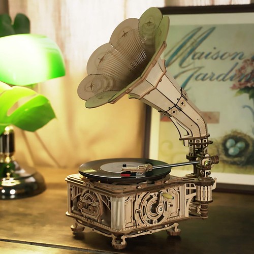Robotime gramophone wooden - robotime, 3d