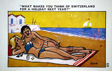 Postcard Seaside Comic Saucy Risqué Beach Bikini Bathing Boxes Quip Sapphire 89