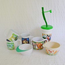 Vintage Children's Plastic Mugs Bowls, Camping Picnic Taz Wind in the Willows