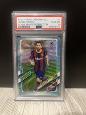 2020-21 Topps Chrome UEFA CL Lionel Messi Barcelona /199 Aqua PSA 10 GEM MT card