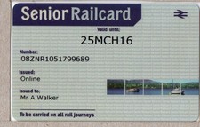 Annual Railcard Senior web post-APTIS issued at HQ in 2015 - plastic