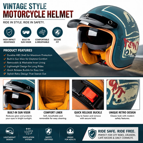 Retro open face motorbike - retro,