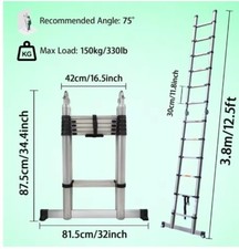 2.6-5M Stainless Steel Ladder Telescopic Heavy Duty Multi-Purpose Extendable UK