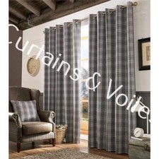  SALE Check Tartan Pair Of  Eyelet Curtains Grey or Cream  55" x 90" BARGAIN 