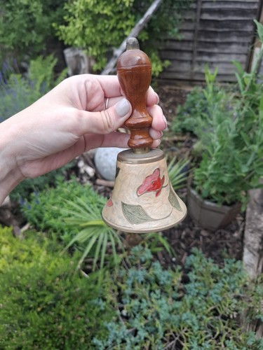 Vintage brass hand bell - brass, wooden