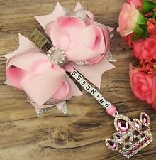 Personalised stunning pram charm in baby pink baby girls large 4.5 inch bow