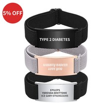 Personalized Medical Alert ID Bracelet Emergency Bangle Wristband Elastic Strap