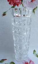 VINTAGE LEAD CRYSTAL CLEAR SQUARE CUT GLASS VASE 21.5cm Tall