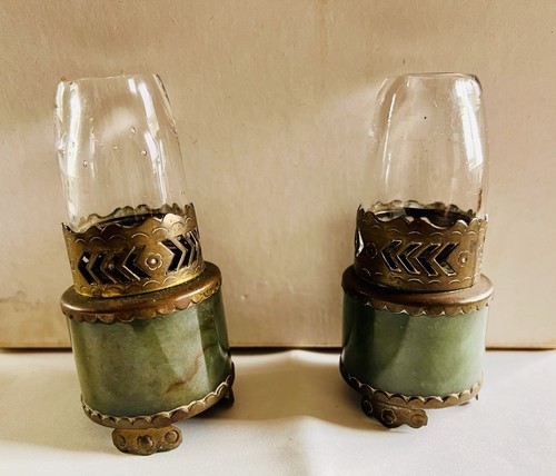Antique brass and jade - and,