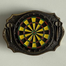 Dartboard Darts Brass Metal Belt Buckle Heavy Vintage Made in USA 1985, No. 1634