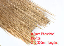 10 (Ten) 0.3mm diameter straight phosphor bronze modellers wire. 300mm lengths.