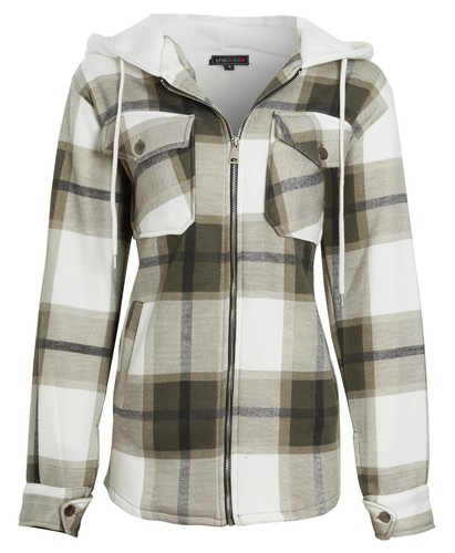 Ladies check fleece shacket - check,