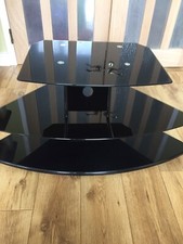 SALE! BLACK GLASS 3 ‘FLOATING’ SHELVES TV CORNER UNIT CHROME SUPPORT EXC CON L14