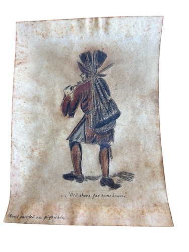 Antique painting pigs skin - on,