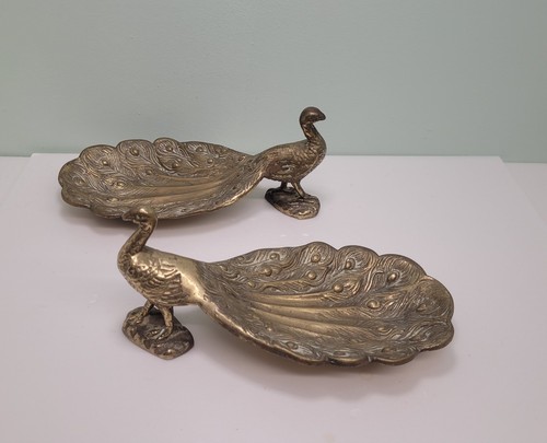 Vintage brass peacock - brass,