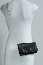 Texier CONVERTIBLE , CROC EFFECT BLACK LEATHER SHOULDER BAG / CLUTCH BAG  Small
