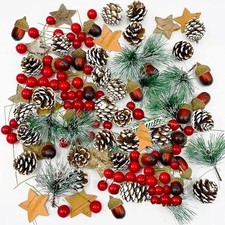 108PCS Christmas Wreath Making Decoration Artificial Pine Cone Berry Set Natural