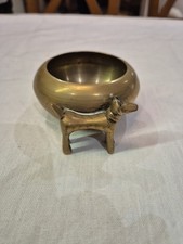 Antique Chinese Folk Art Brass Incense Burner Brush Wash Pot Style Dog Sculpture