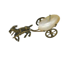 Victorian Gilt Metal & Pearl Shell Novelty Goat Cart Thimble Holder Antique 1880