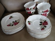 Vintage Royal Vale Bone China Set of 6 Tea Cups, Saucers, Side Plates Patt 7525