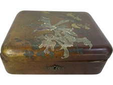 Japanese Lacquer Box with Floral Design Antique Collectible Ornament