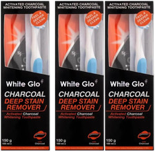 White Glo Charcoal Deep Stain Remover Toothpaste 100ml - Pack of 3 - DAMAGED BOX