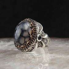 Agate Men silver ring Handmade