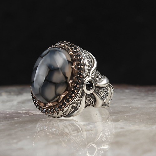 Agate men silver ring - agate,