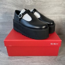 Kickers Kick T-Bar Platform Black Leather Shoes Mary Jane’s New Boxed
