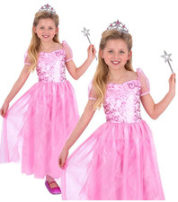 Pink Princess Costume Girls Good Witch Fairytale Fancy Dress Outfit Age 4-12