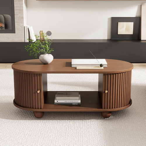 Oval oak coffee table - coffee,